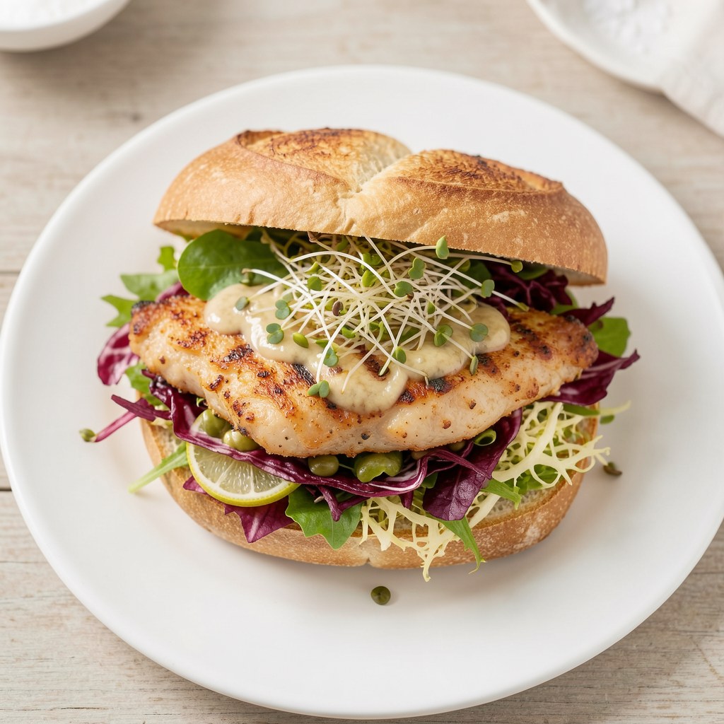 Sandwich z pastą z tuńczyka i grillowaną piersią kurczaka