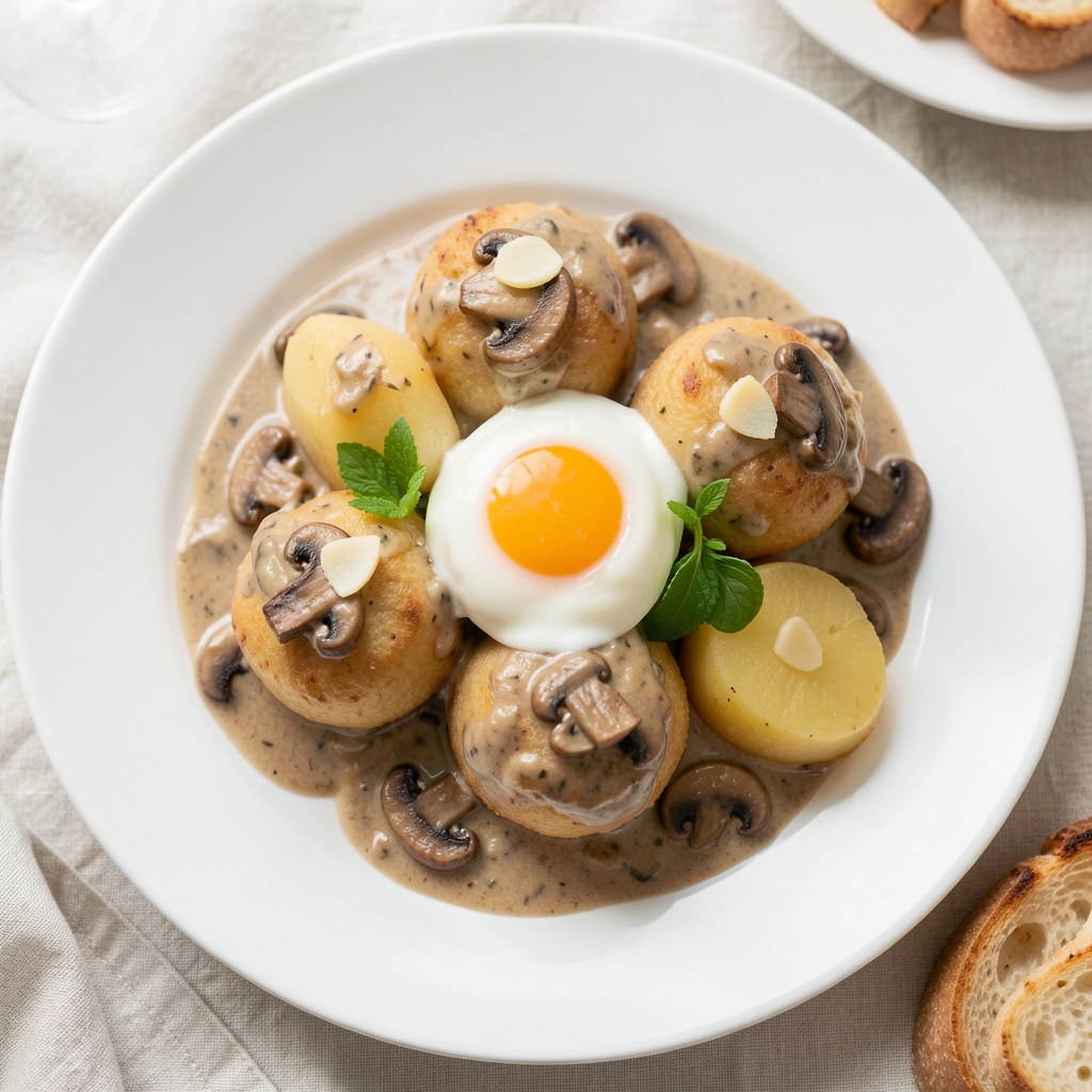 Kopytka z sosem pieczarkowym