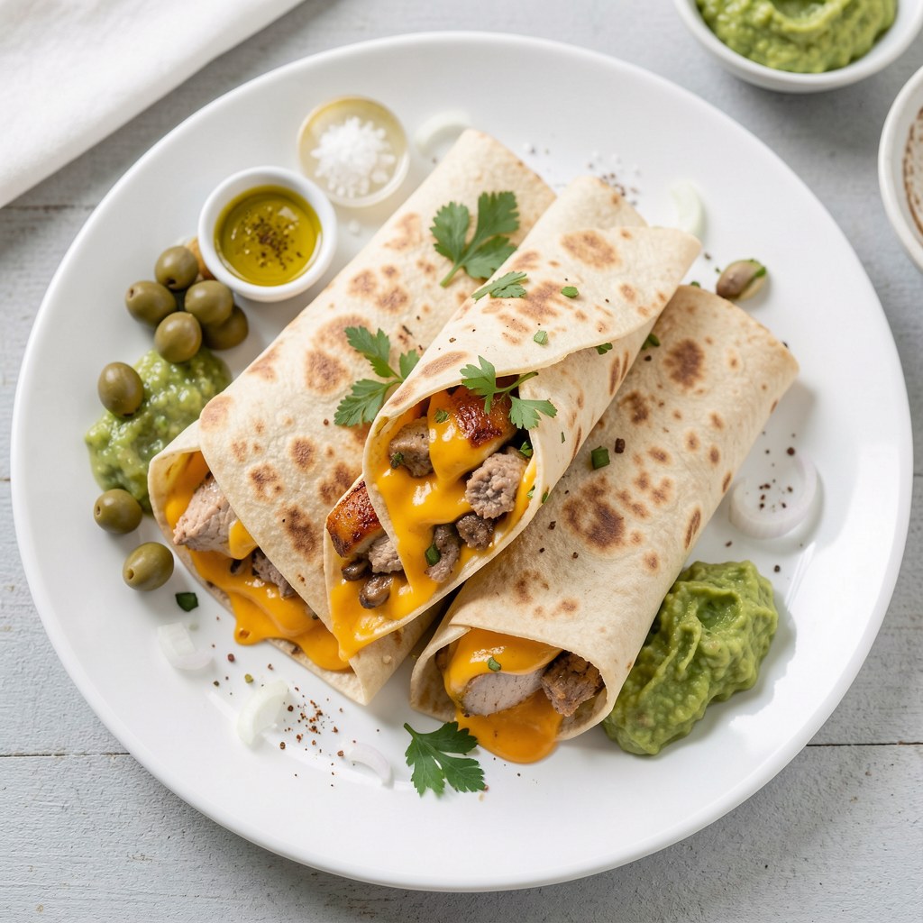 Quesadillas z pieczonym kurczakiem, kurkami i serem cheddar