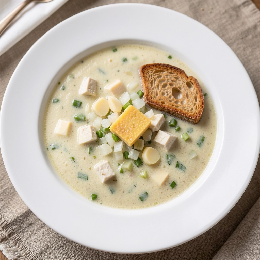 Serowa zupa czosnkowa z grzankami