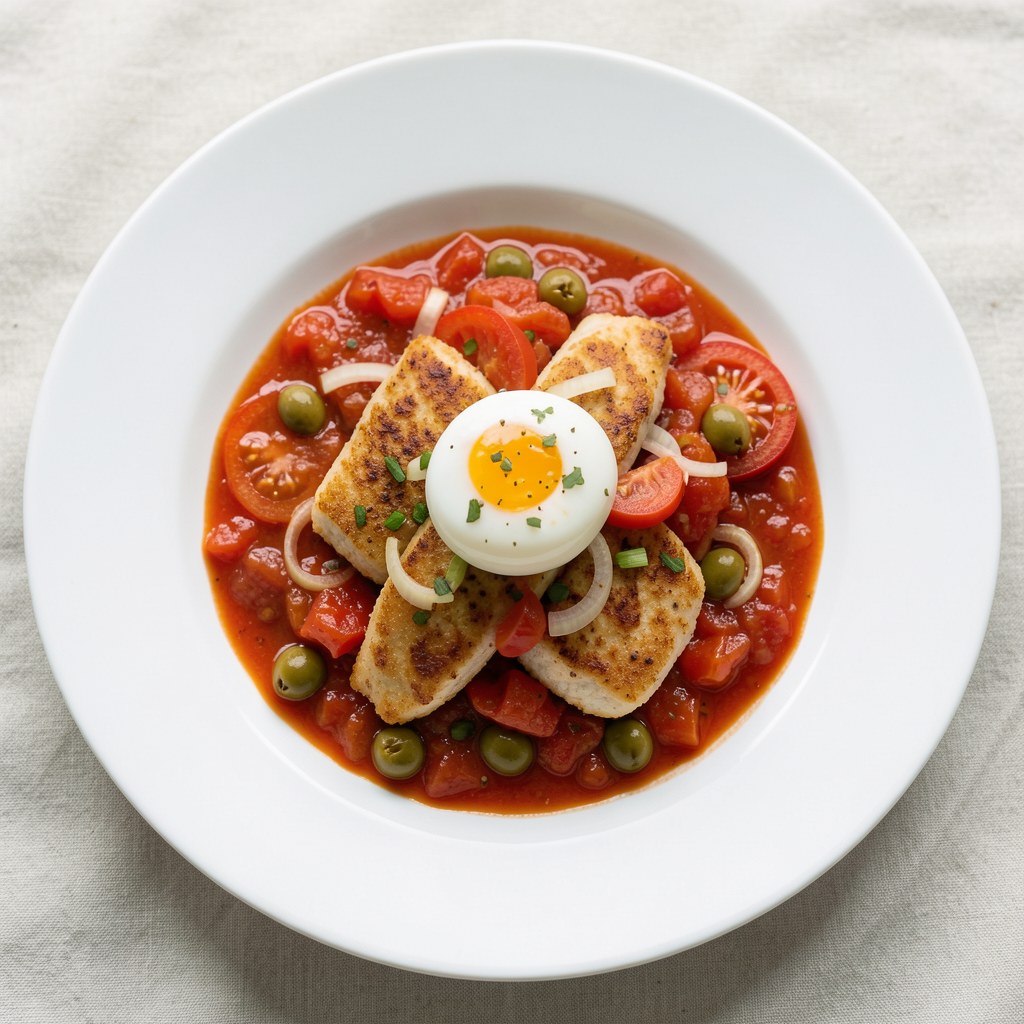 Sandacz w sosie pomidorowo-oliwkowym