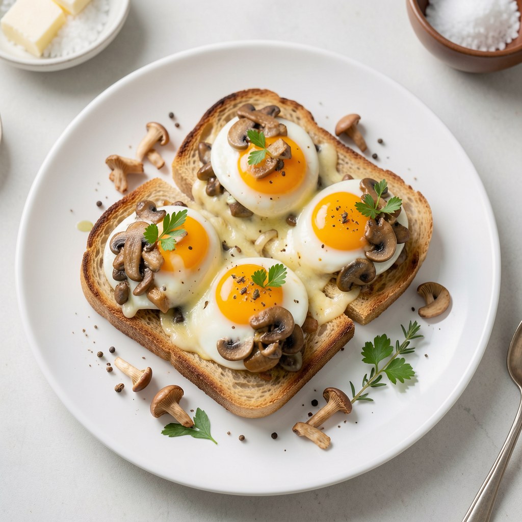 Zapiekane jajka z grzybami i czosnkową bułką tartą Prymat