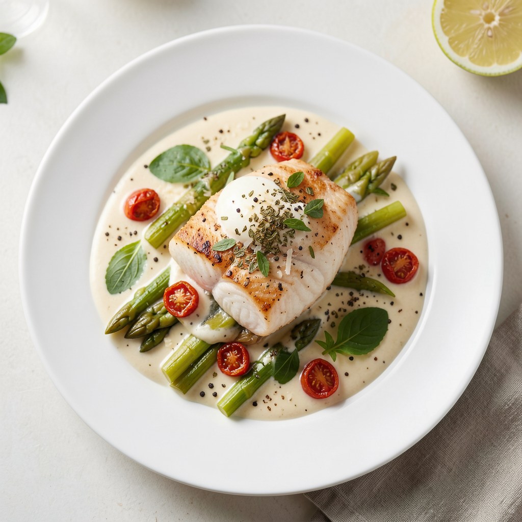 Pieczony filet z ryby barramundi z terriną jajeczną