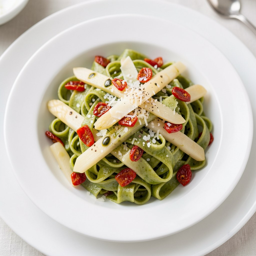 Tagliatelle verdi z białymi szparagami i oliwą truflową