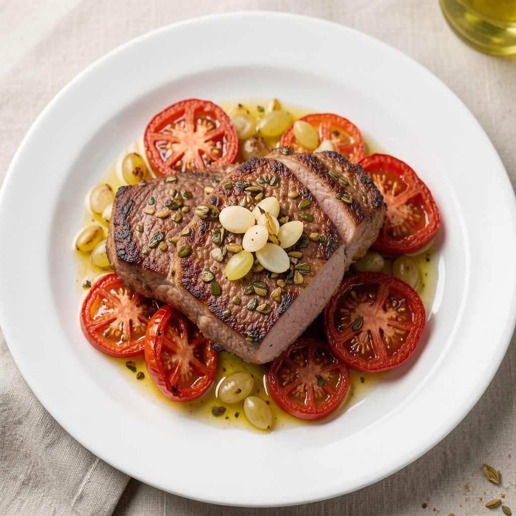 Sztuka mięsa smażona w głębokim tłuszczu z suszonymi pomidorami