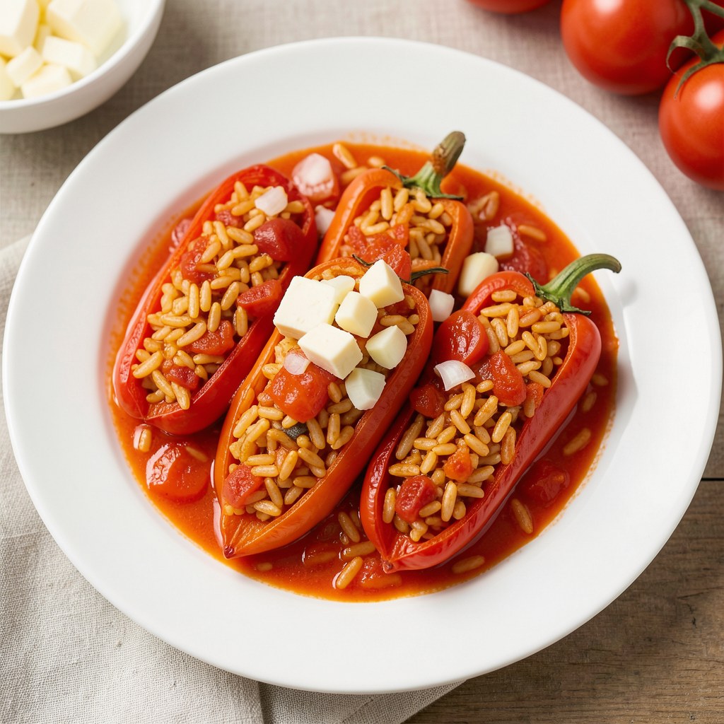 Papryka faszerowana ryżem w sosie z pomidorów