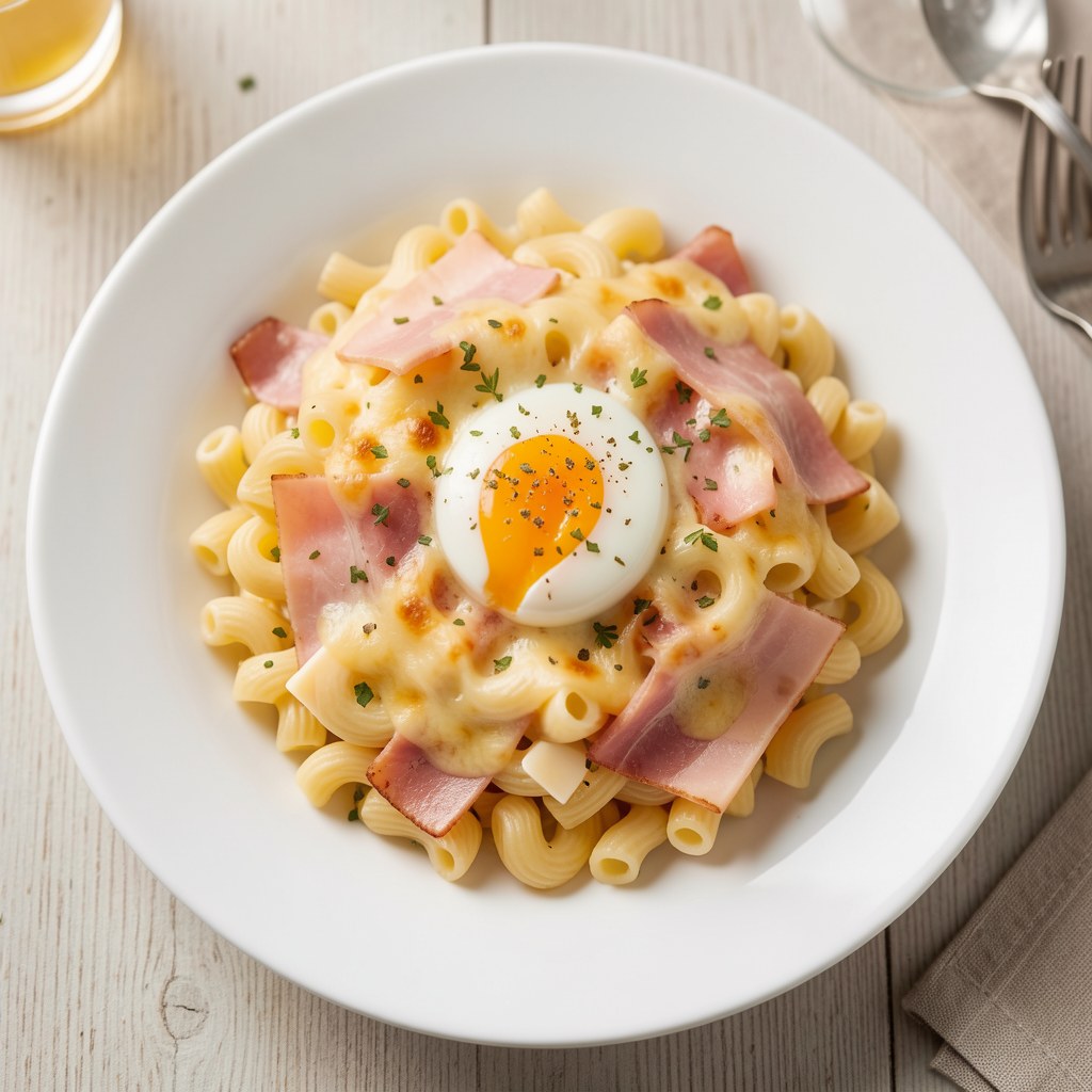 Makaron z szynką i jajkiem