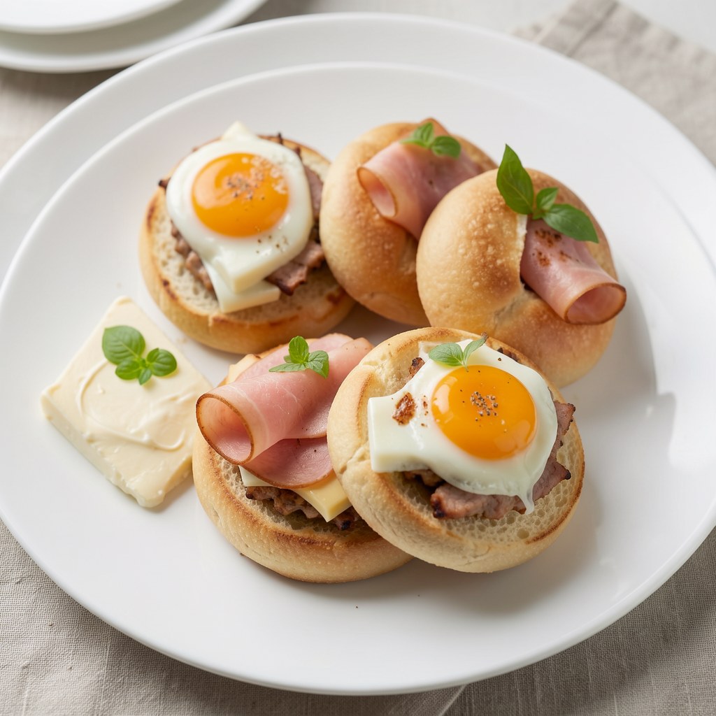 Bułki nadziewane serem, szynką i jajami