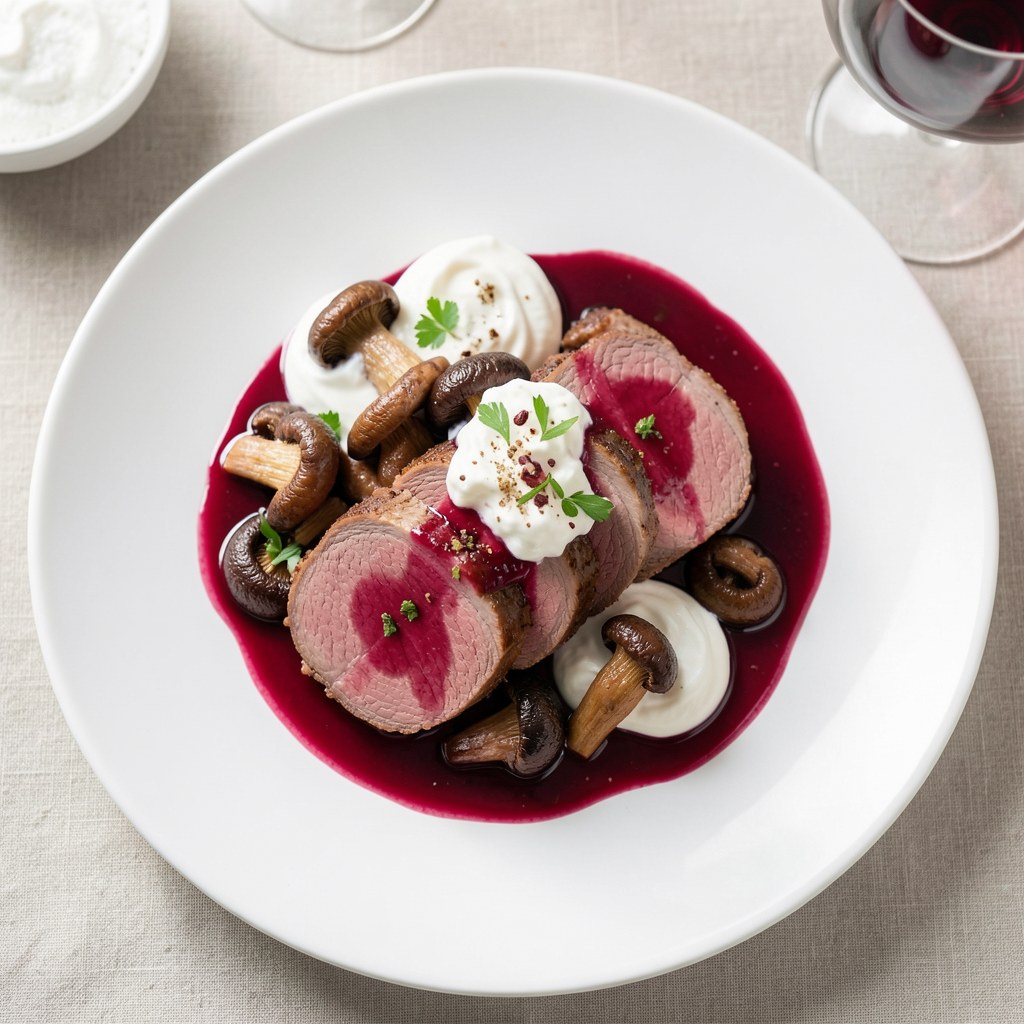 Schab z pieczarkami w winie
