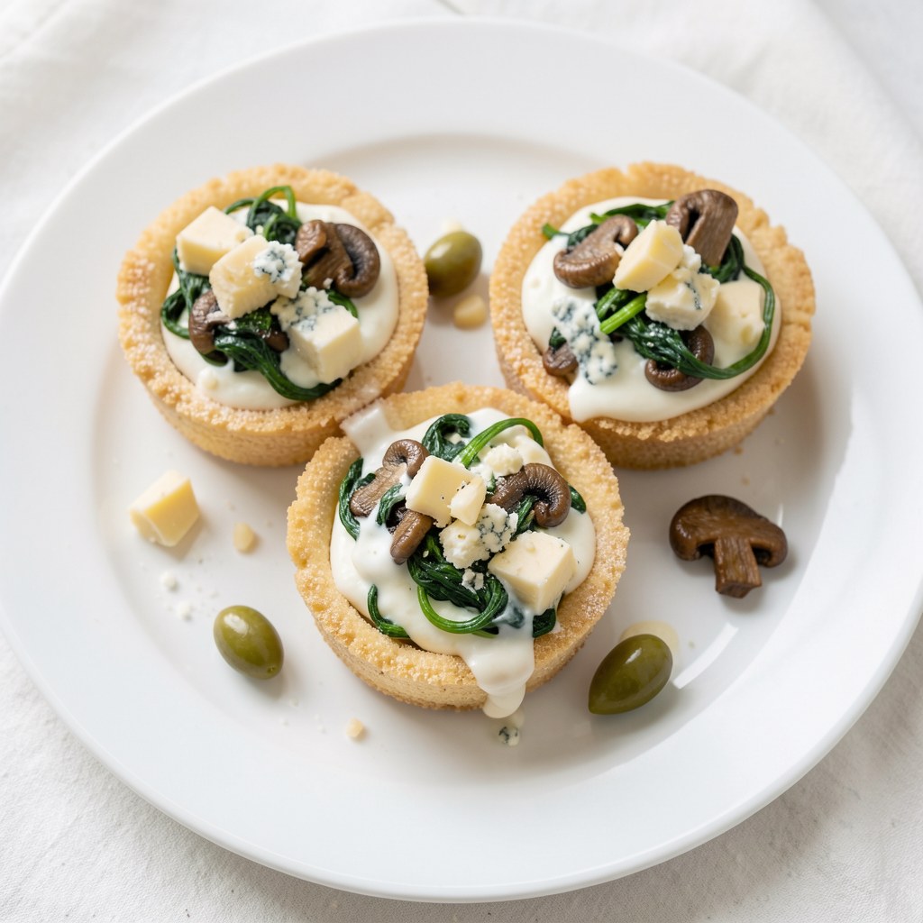 Szpinakowe tartaletki z pieczarkami i serem gorgonzola