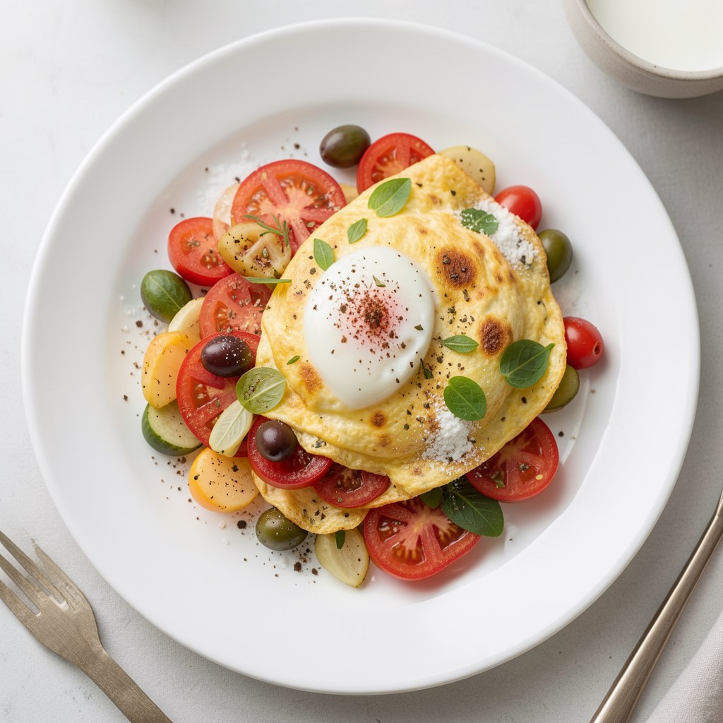 Omlet z pomidorem, kalafiorem i oliwkami