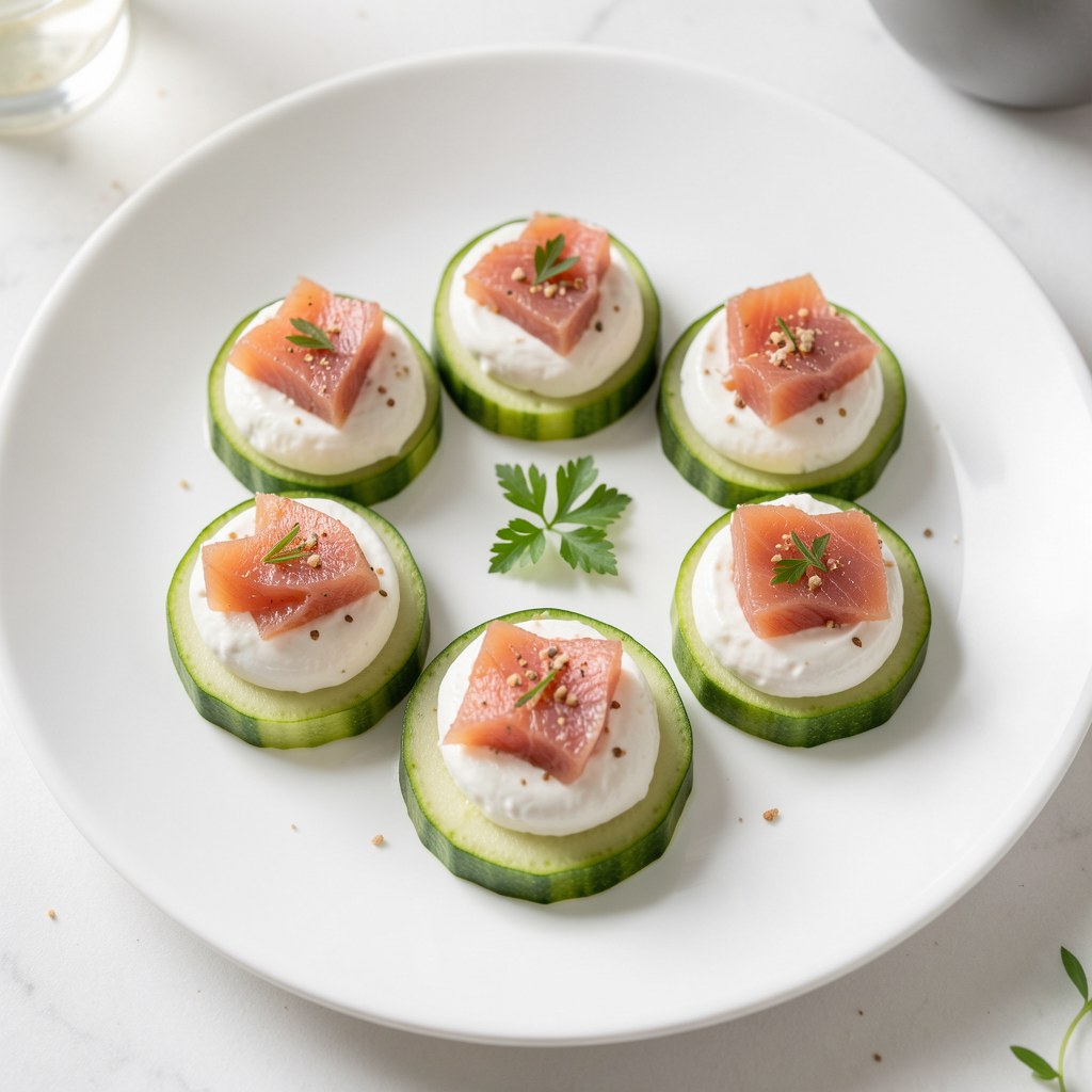 Koreczki z ogórka i pastą z halibuta