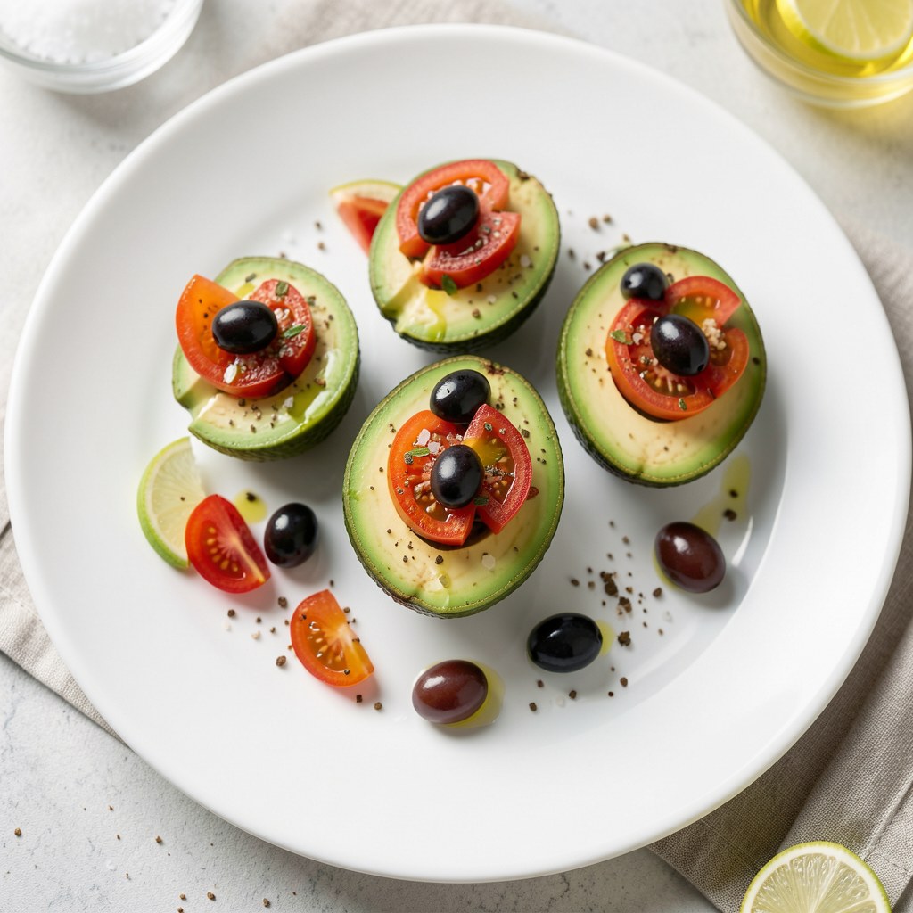 Awokado nadziewane pomidorami, oliwkami