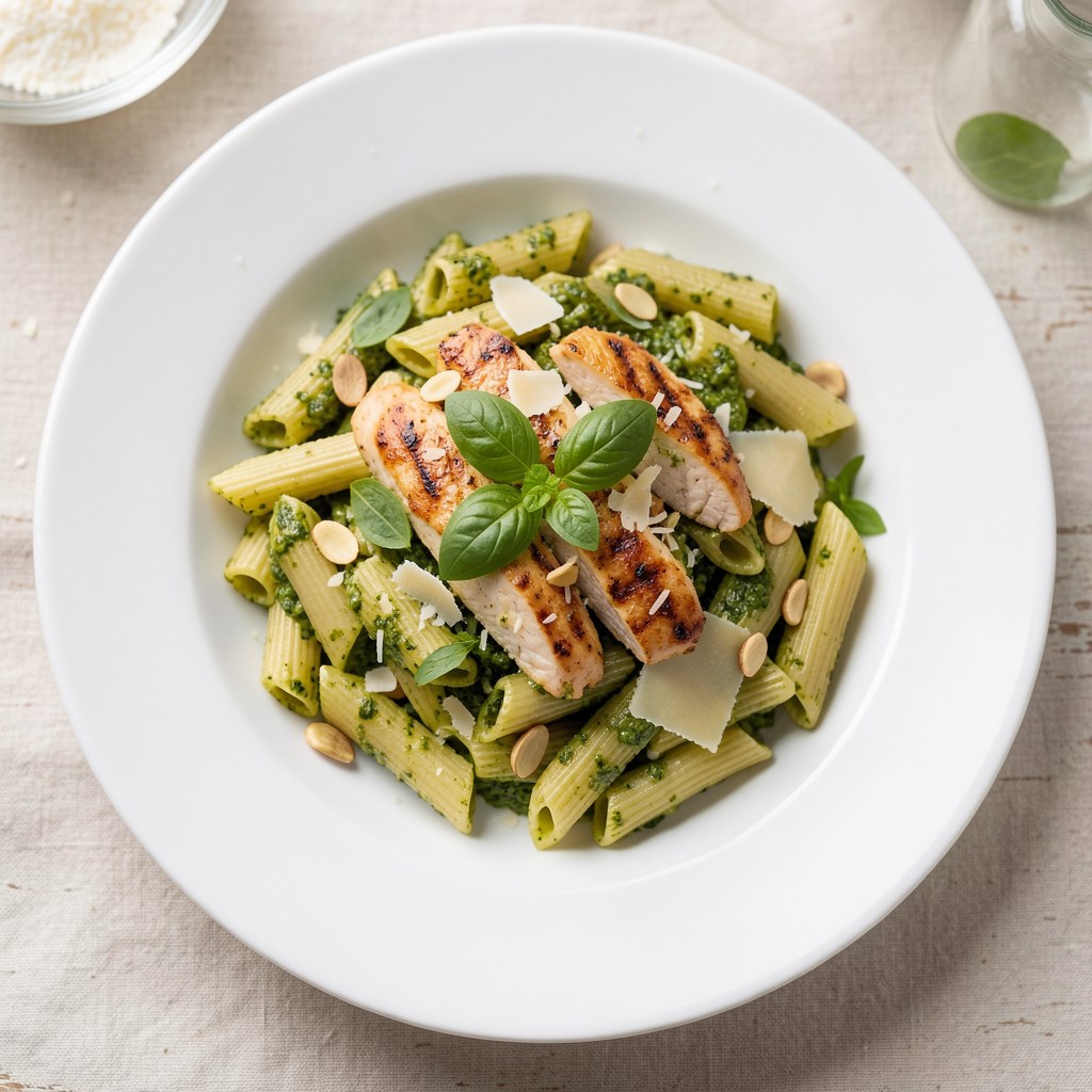 Makaron penne z domowym pesto bazyliowym