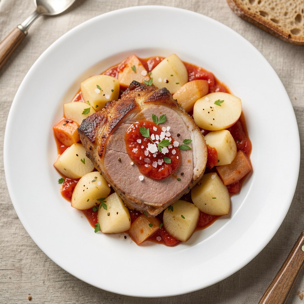 Pory z boczkiem i jabłkiem