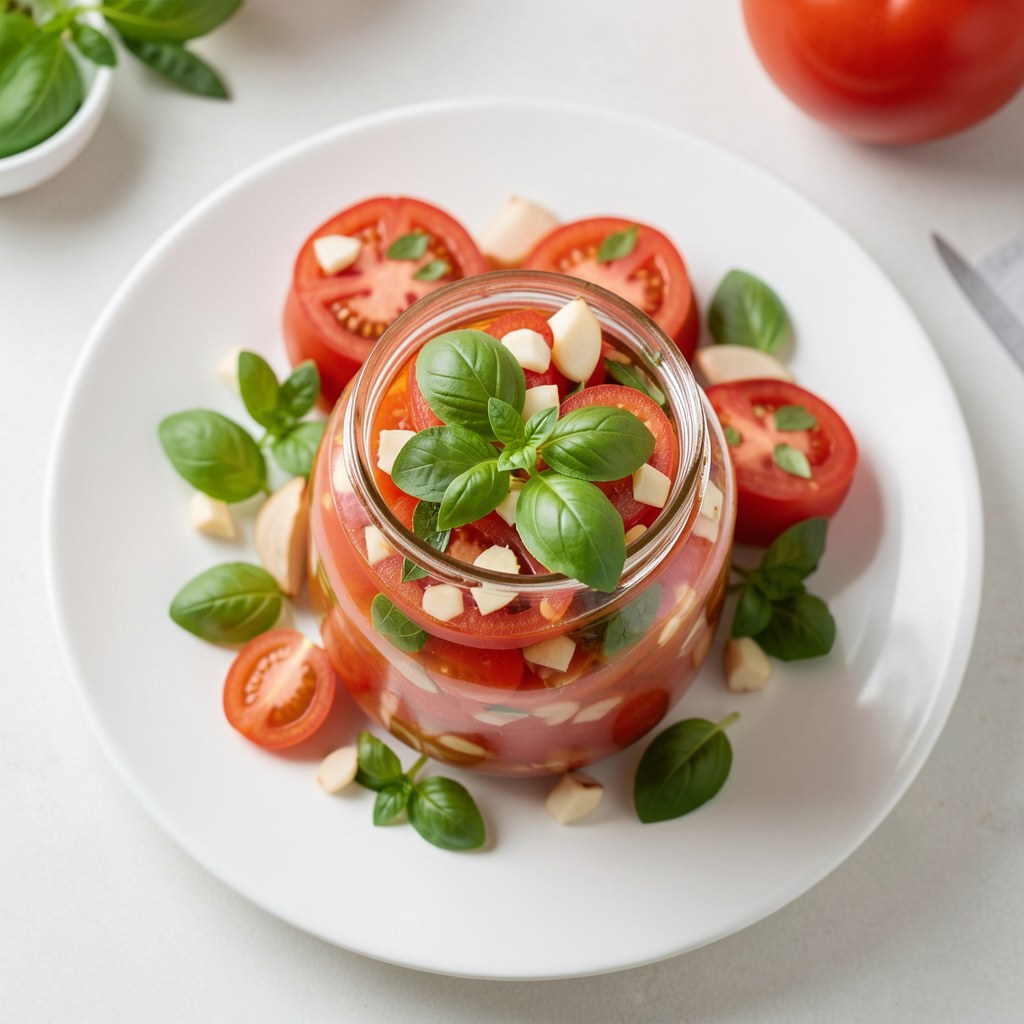 Pomidory krojone z czosnkiem i bazylią