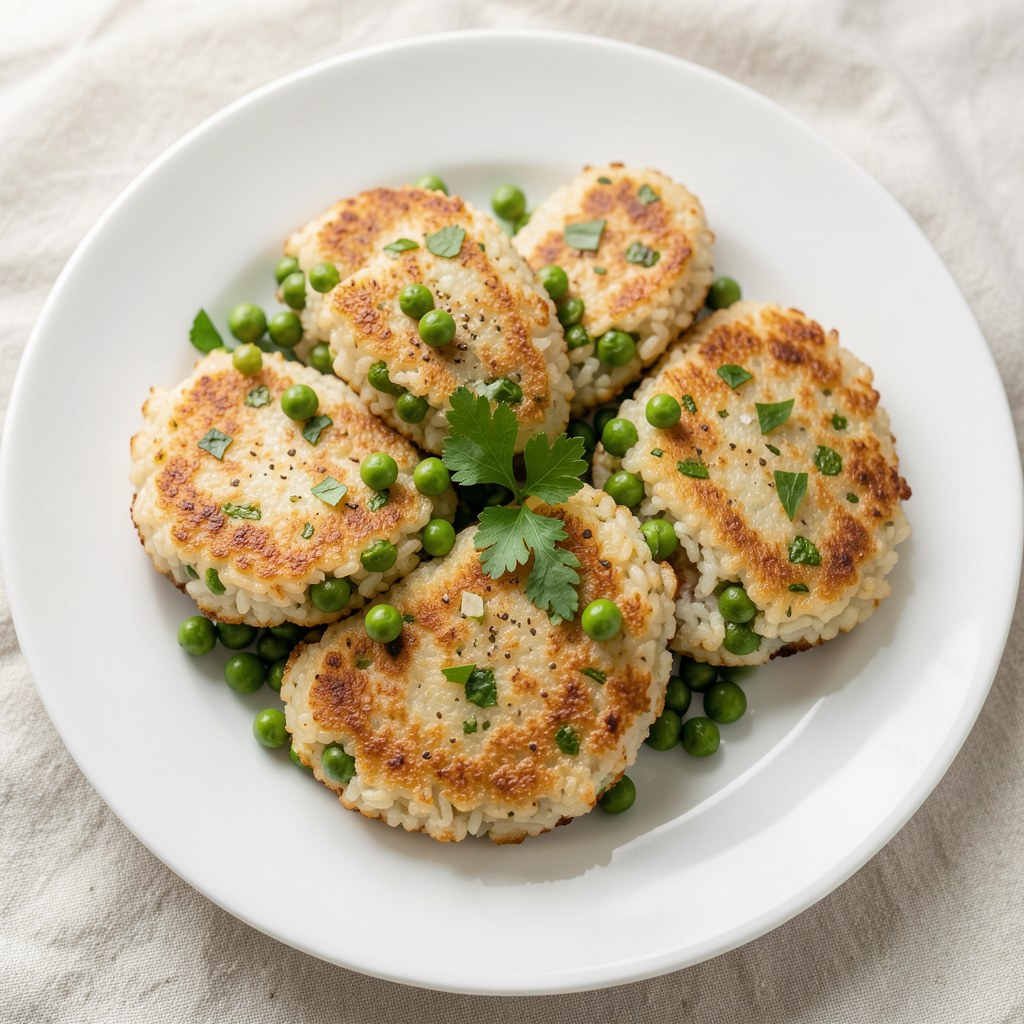 Kotlety z ryżu z zielonym groszkiem