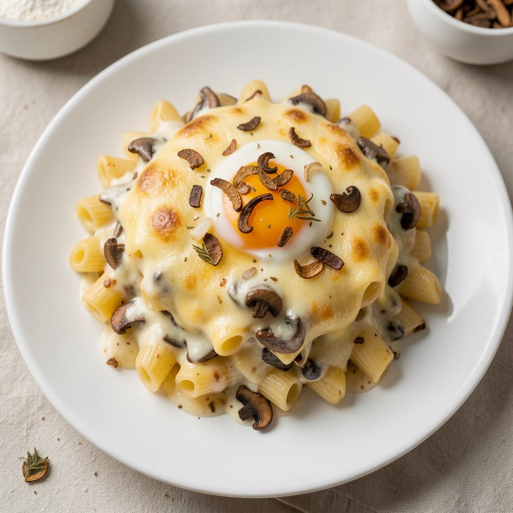 Makaron zapiekany w sosie grzybowym