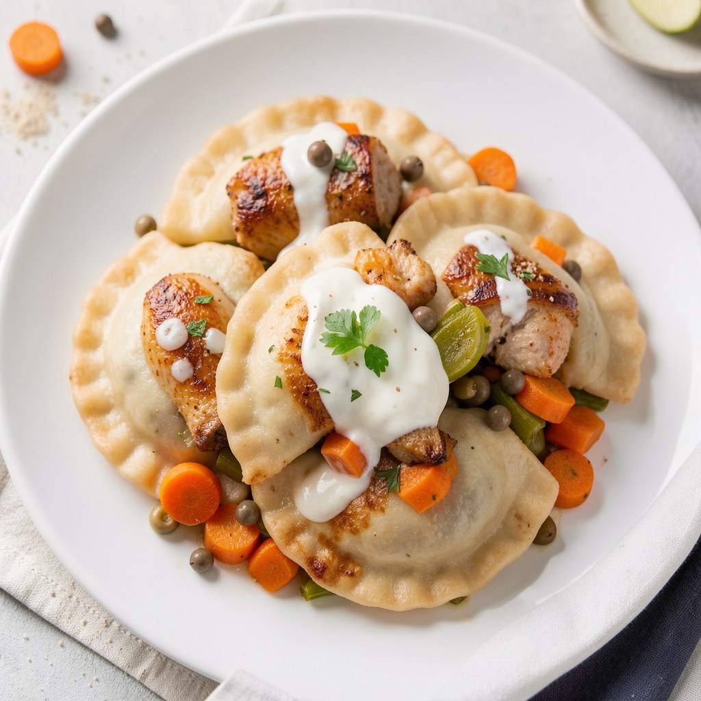 Pierogi francuskie z kurczakiem i warzywami
