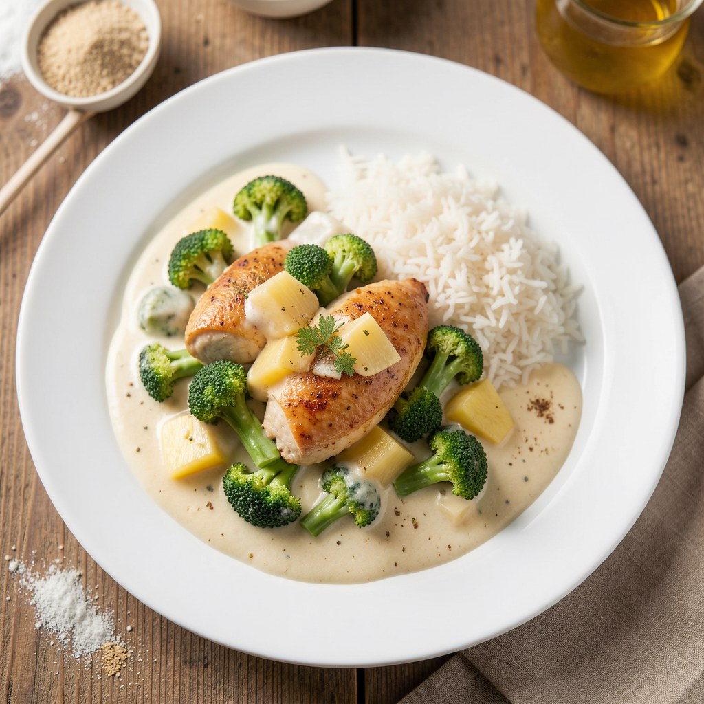 Kurczak z brokułami w sosie serowym