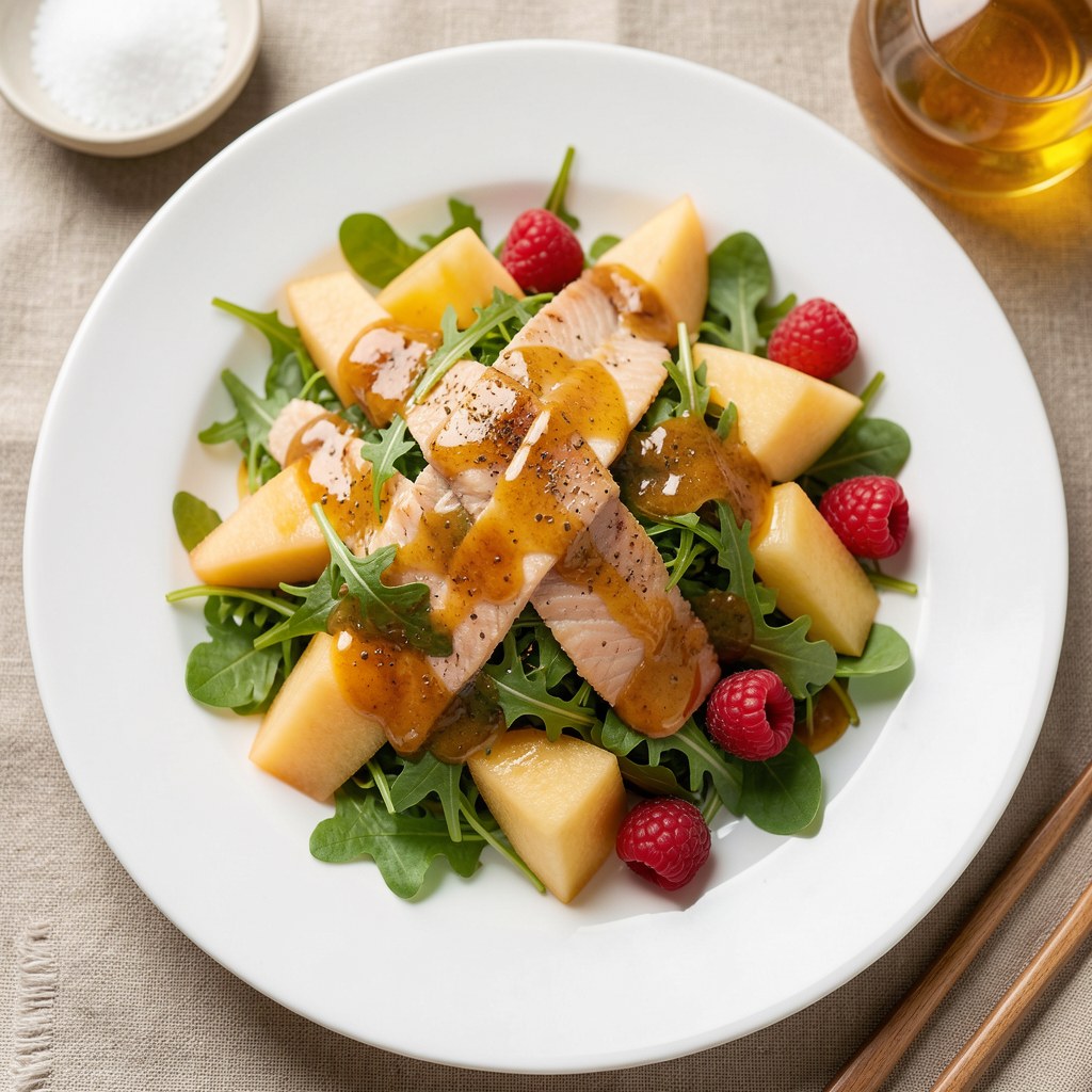 Sałatka z wędzonego pstrąga z melonem