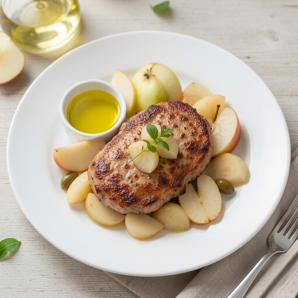 Schabowe bez panierki duszone z jabłkami