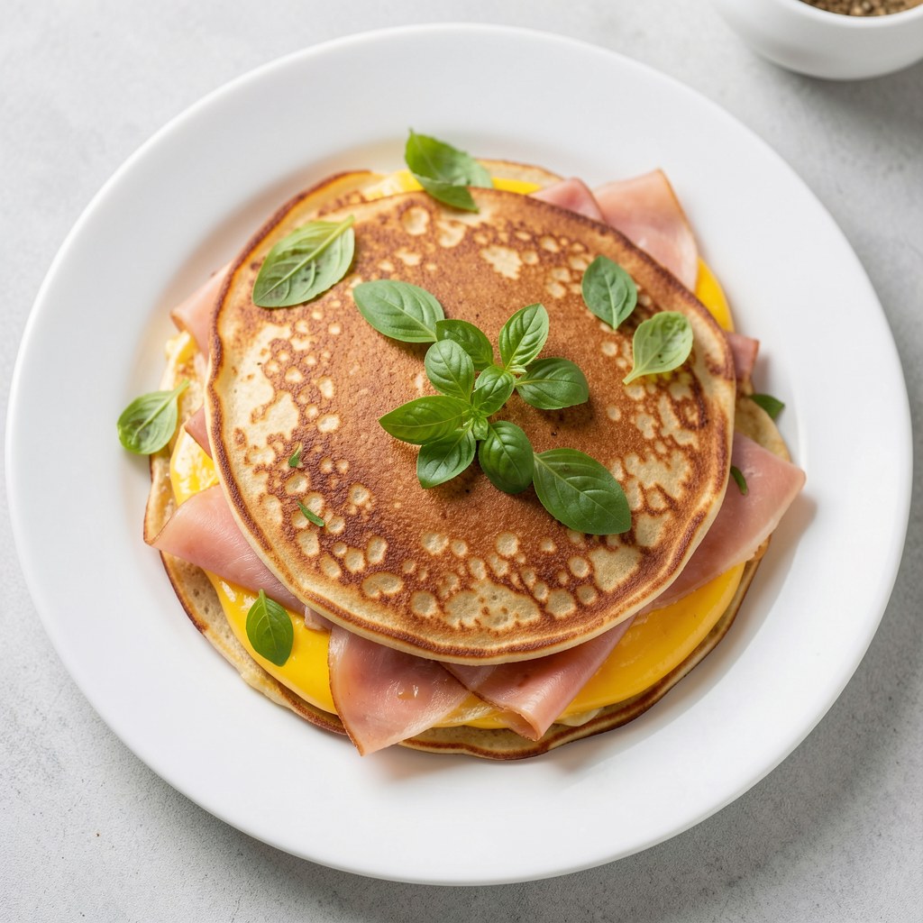 Naleśniki z szynką, serem żółtym i bazylią