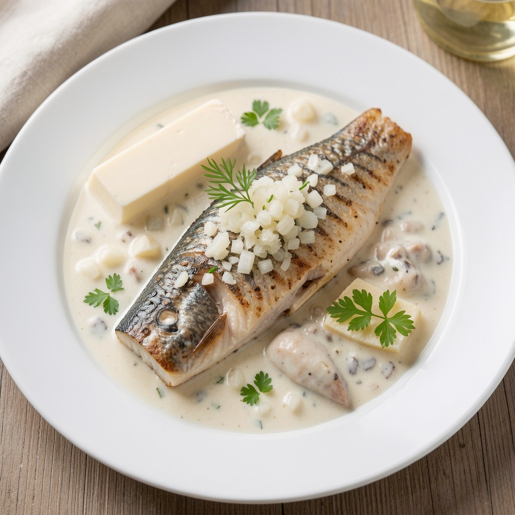 Gotowany szczupak w sosie chrzanowym