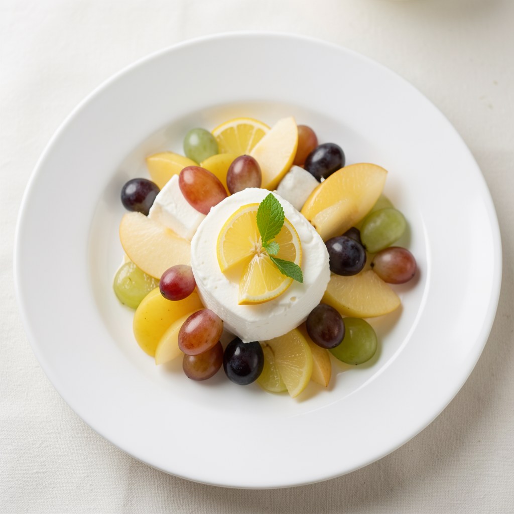 Serek kremowy z jabłkami i winogronami