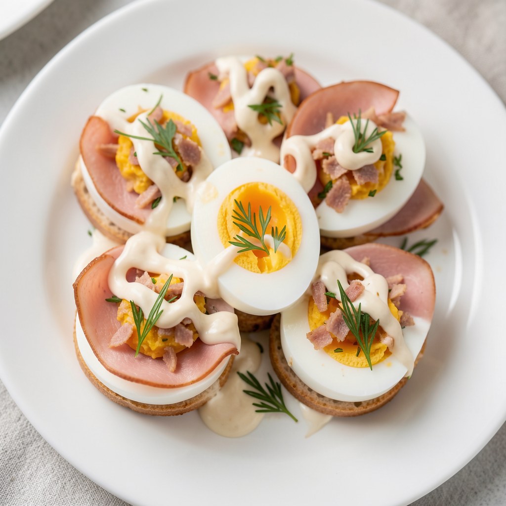 Jajka faszerowane szynką i szczypiorkiem