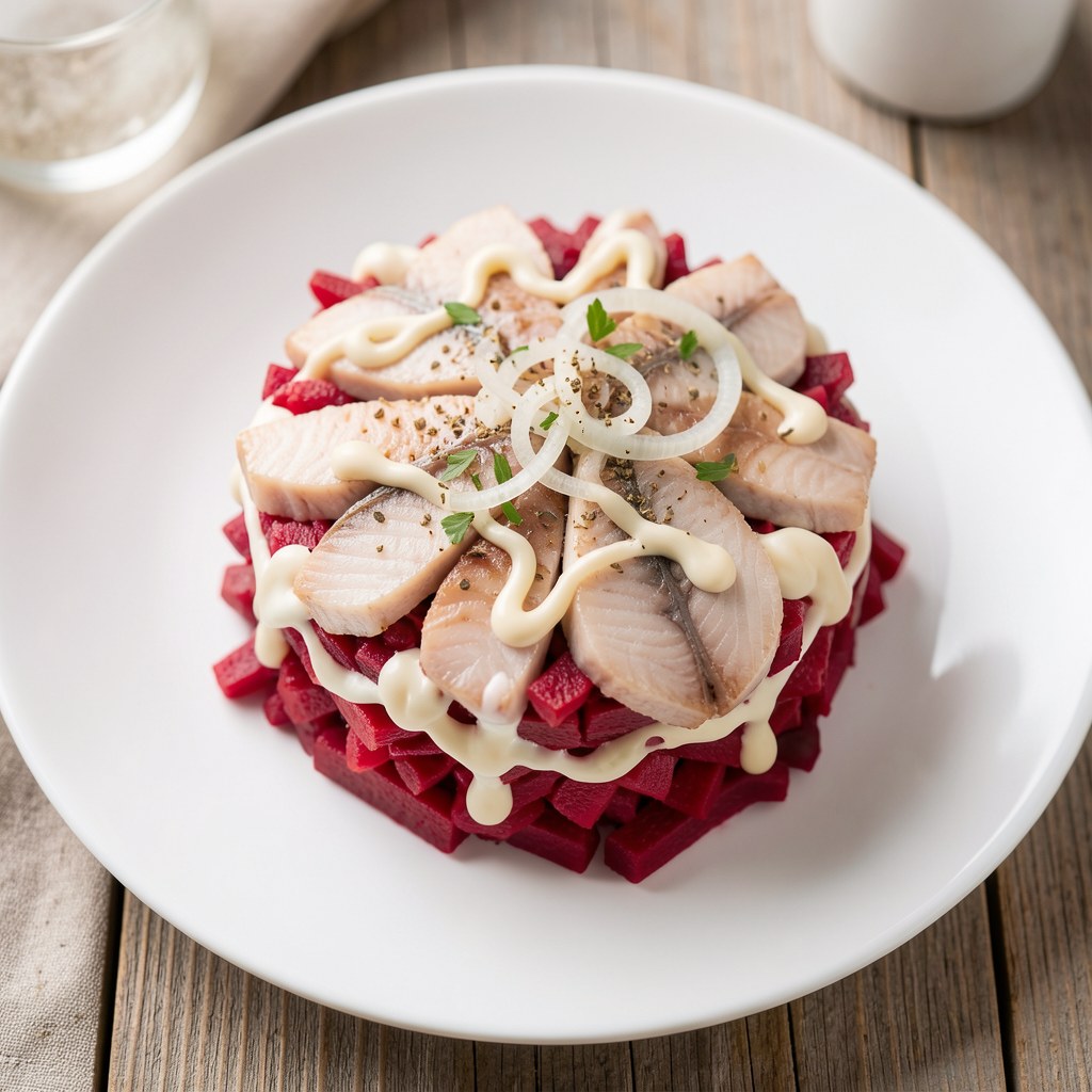 Sledzie w czerwonych buraczkach