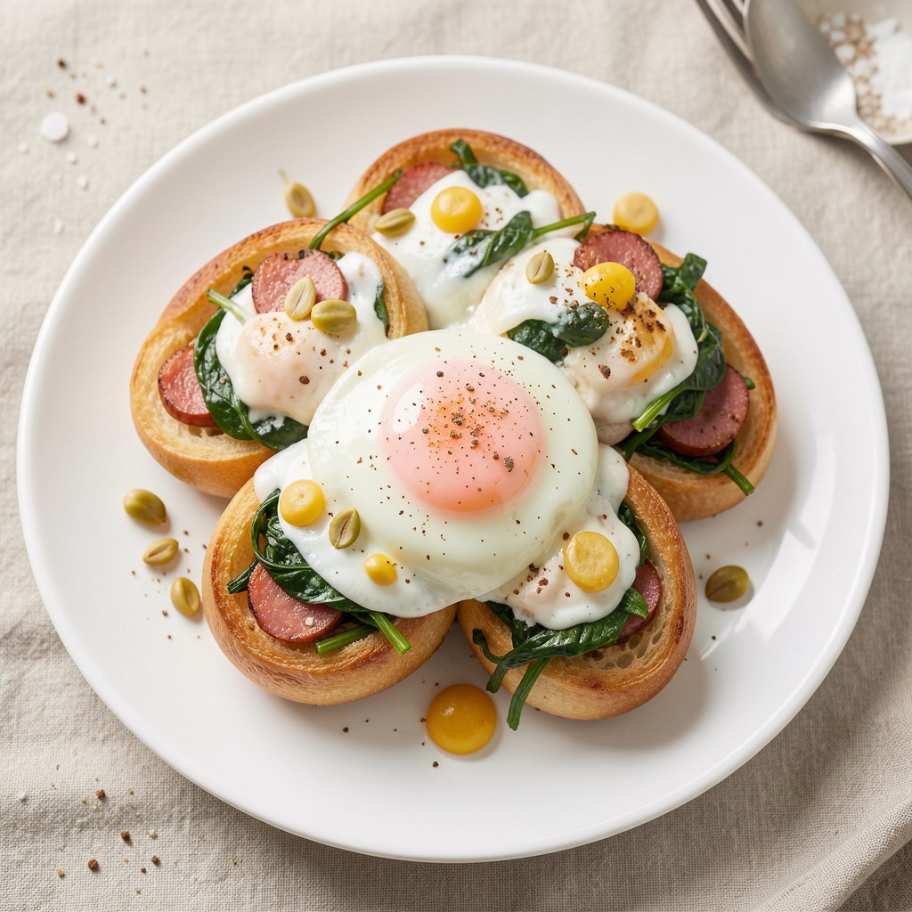 Zapiekane bułki ze szpinakiem i jajkiem