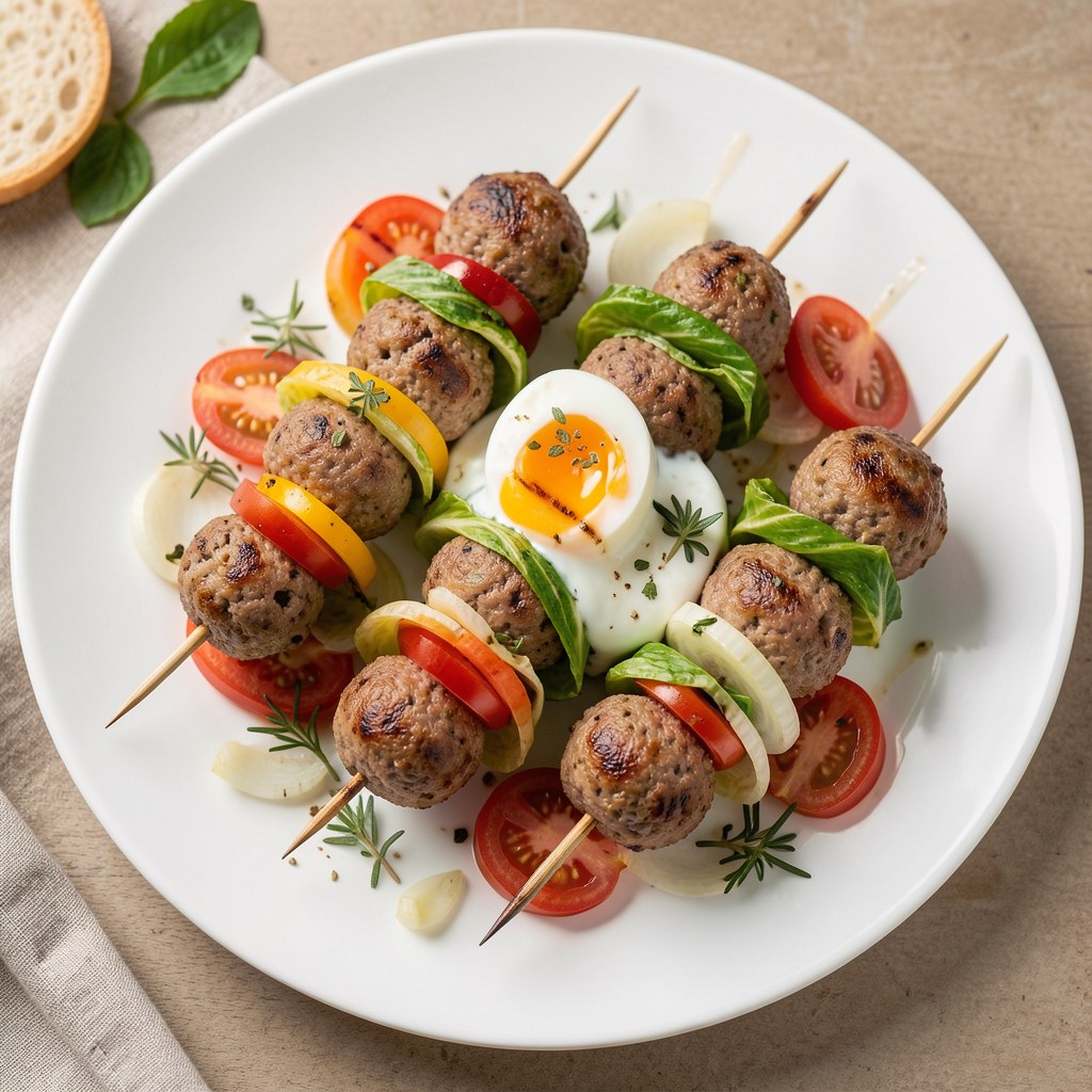 Kolorowe szaszłyki z mięsnymi kulkami