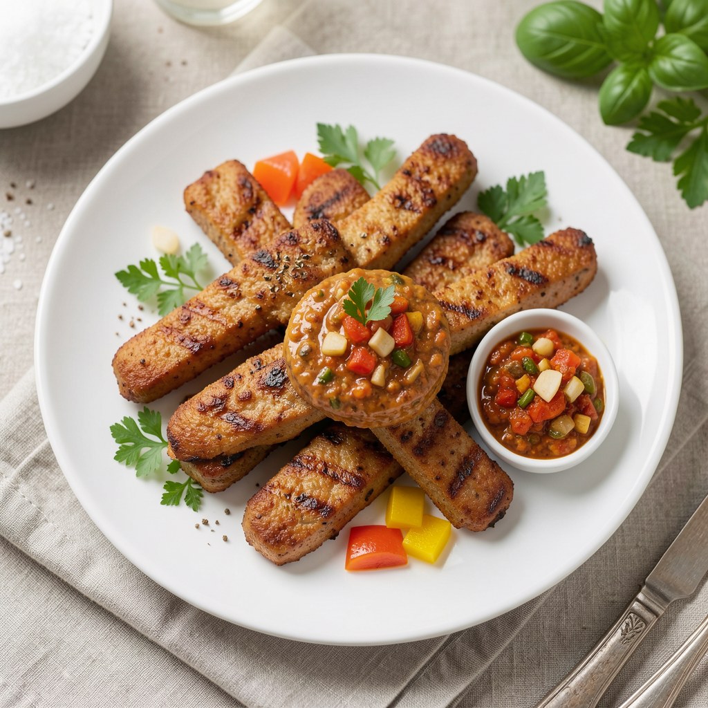 Grillowane pałeczki schabowe z dipem paprykowym