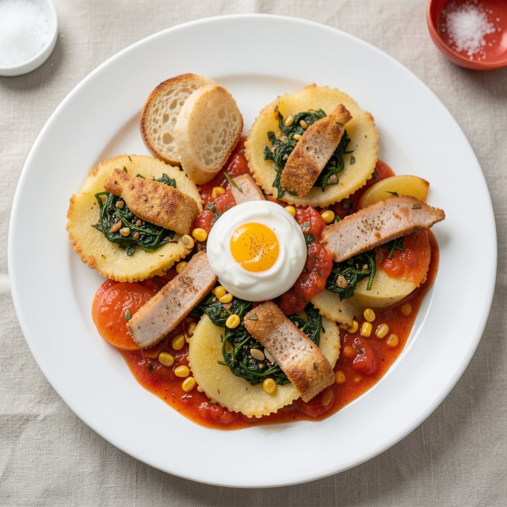 Smaczne placuszki z kolorowym sosem