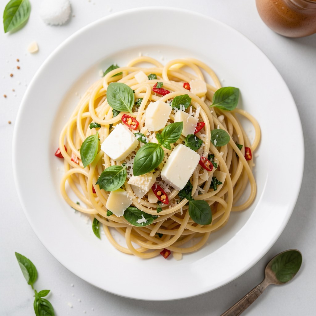 Spagetti czosnkowe z bazylią
