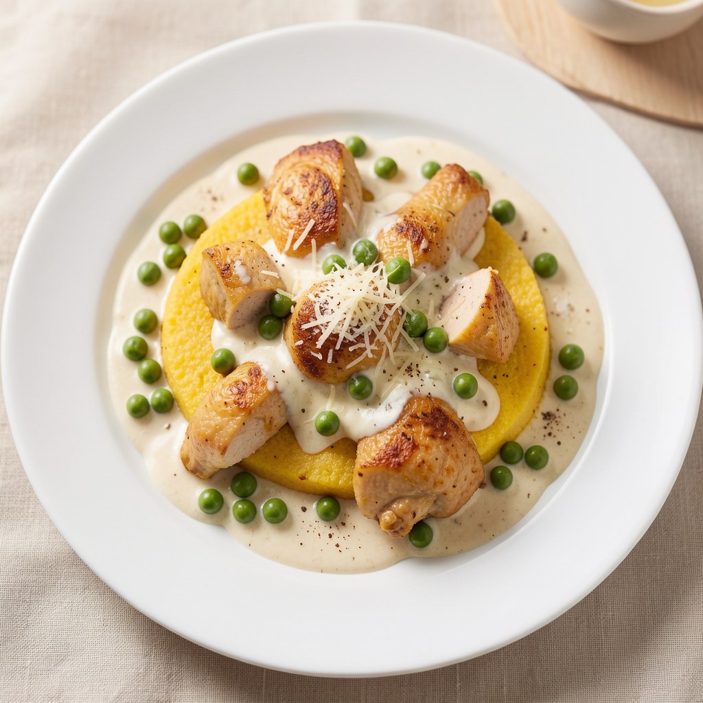 Smażona polenta z kurkami i kurczakiem