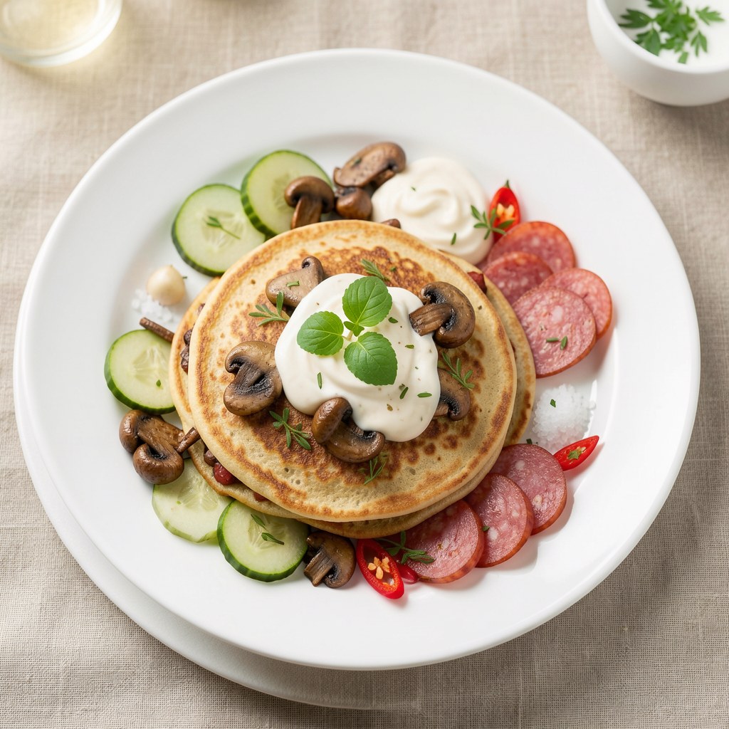 Naleśniki z pieczarkami i kiełbasą salami