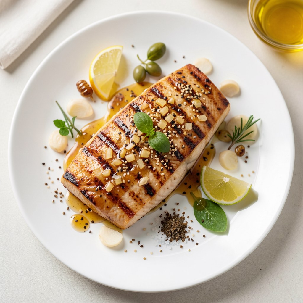 Łosoś norweski z grilla w miodzie i sezamie