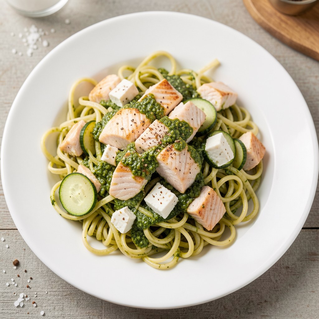 Makaron z cukinią i łososiem