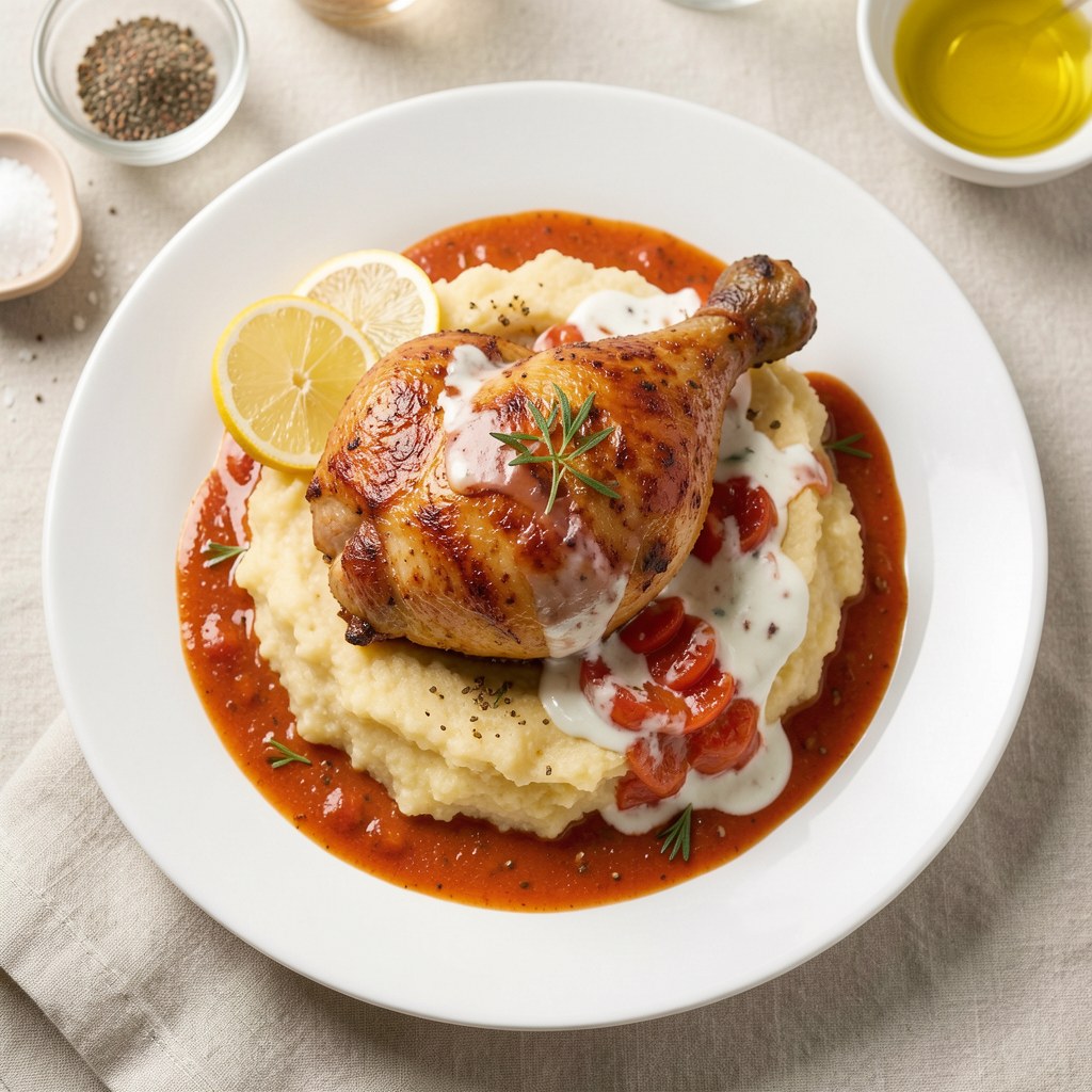 pieczony kurczak z polentą w sosie porzeczkowym