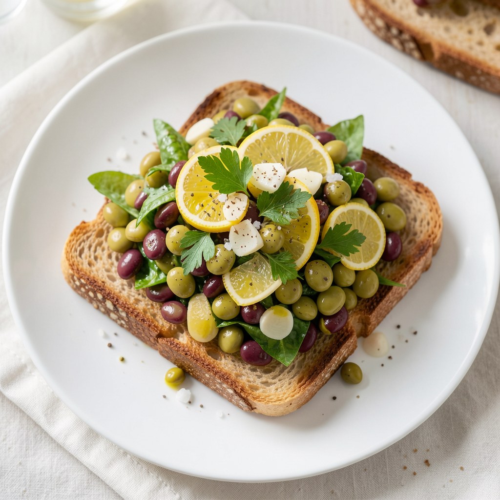 Sałatka z fasoli na czosnkowych grzankach