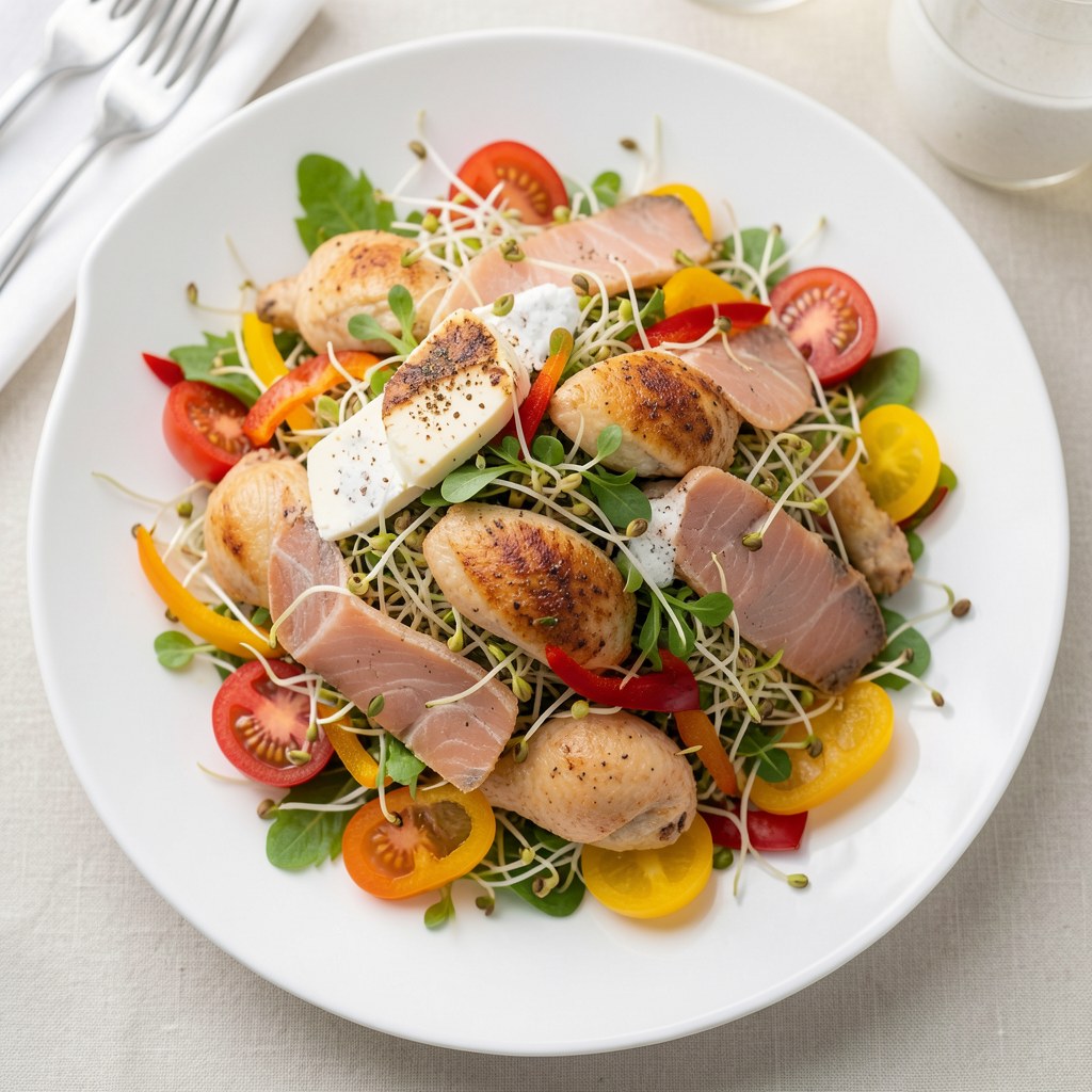 sałatka z kiełków rzodkiewki i kurek