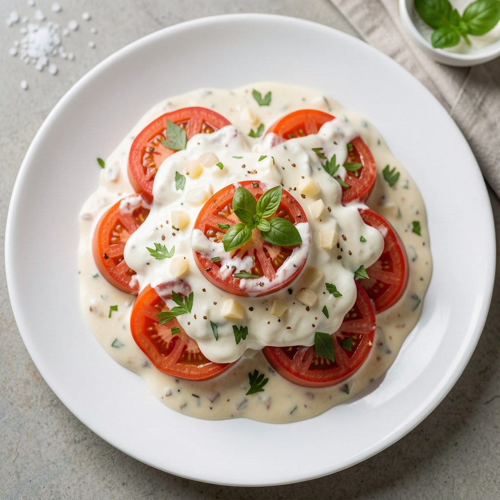 Pomidorki prowansalskie z sosem czosnkowym