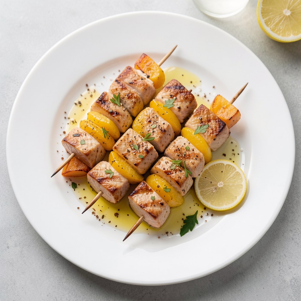 szaszłyki owocowo - rybne