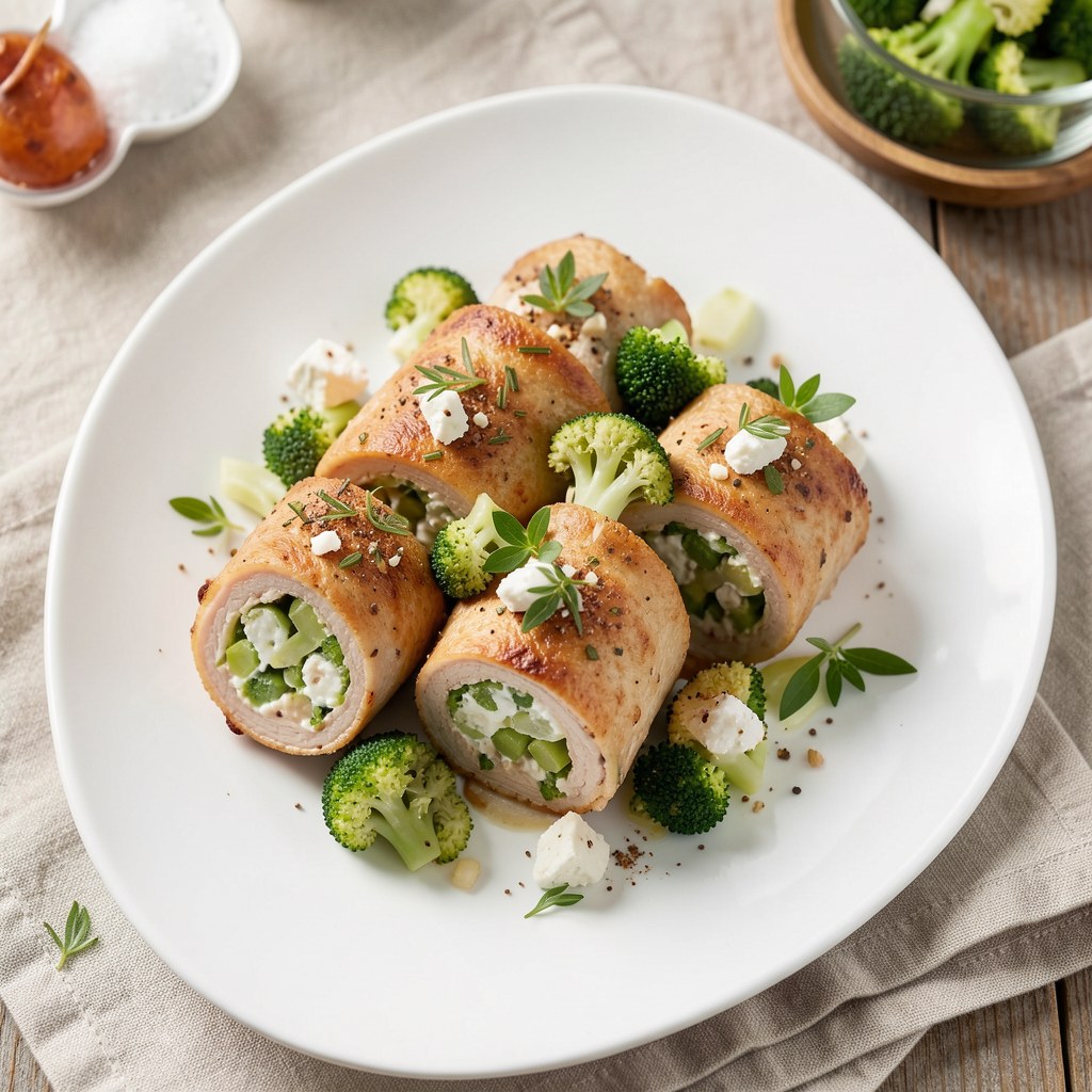 Roladki z piersi kurczaka z brokułami