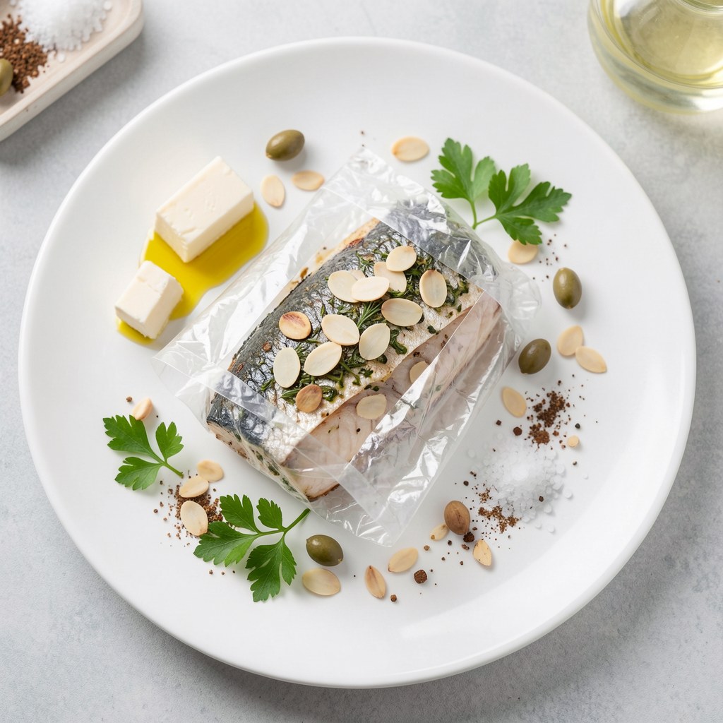 pieczony pstrąg z migdałami