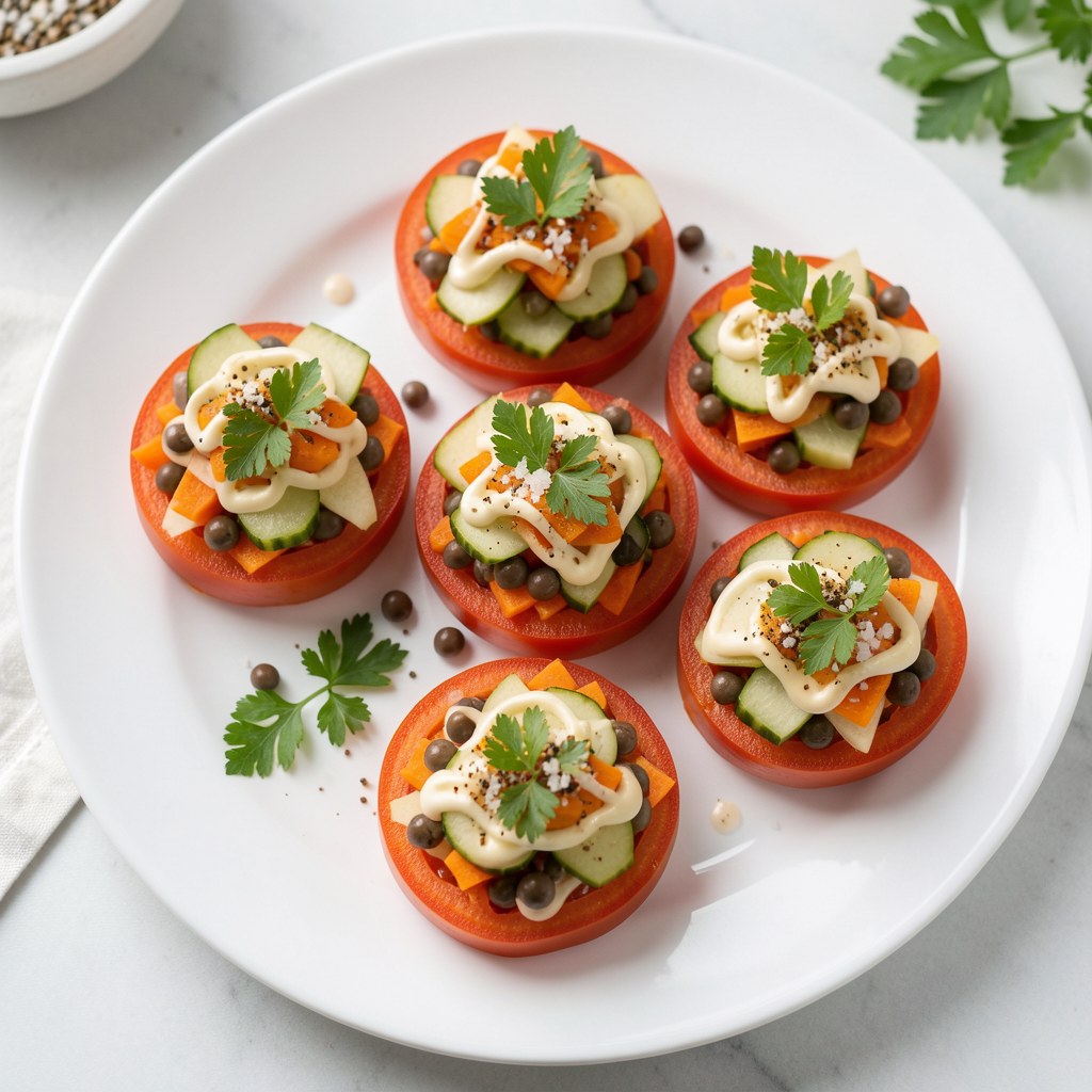 Biedronki z pomidorów nadziewane sałatką jarzynową