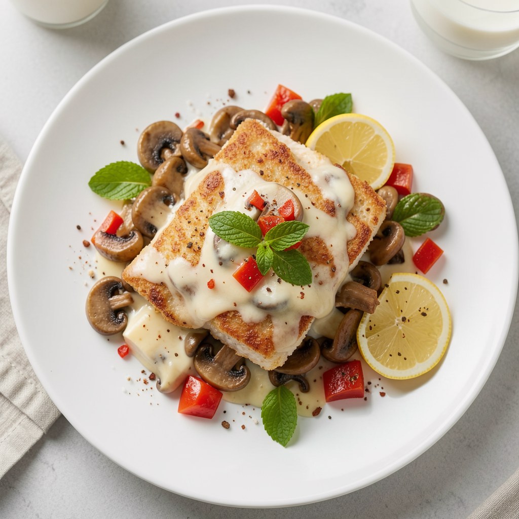 Mintaj zapiekany z podgrzybkami