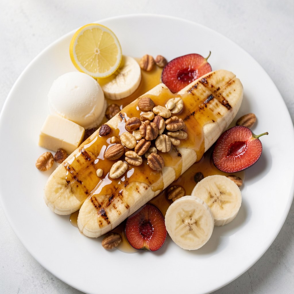 Banany z miodem, orzechami i wiśniami